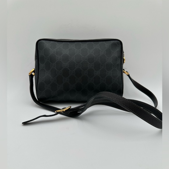 Vintage Gucci GG Monogram Black Crossbody Bag with Web Stripe & Gold Hardware - Picture 3 of 16